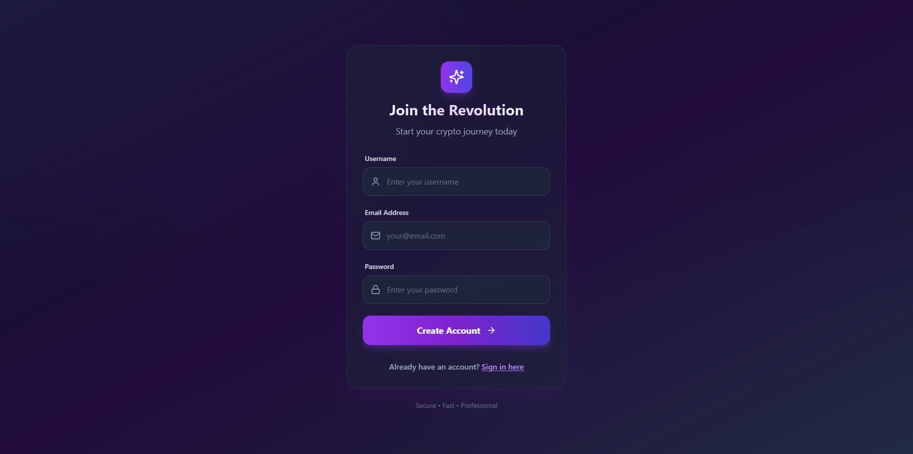 Page on signup